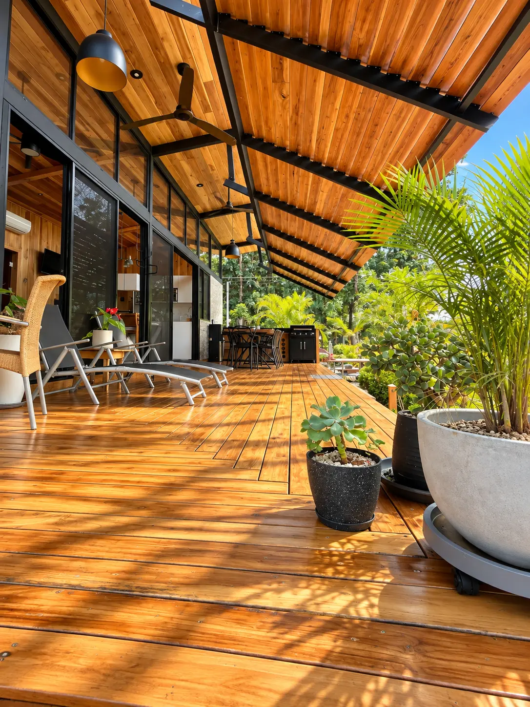 Quiet covered deck opening to the garden