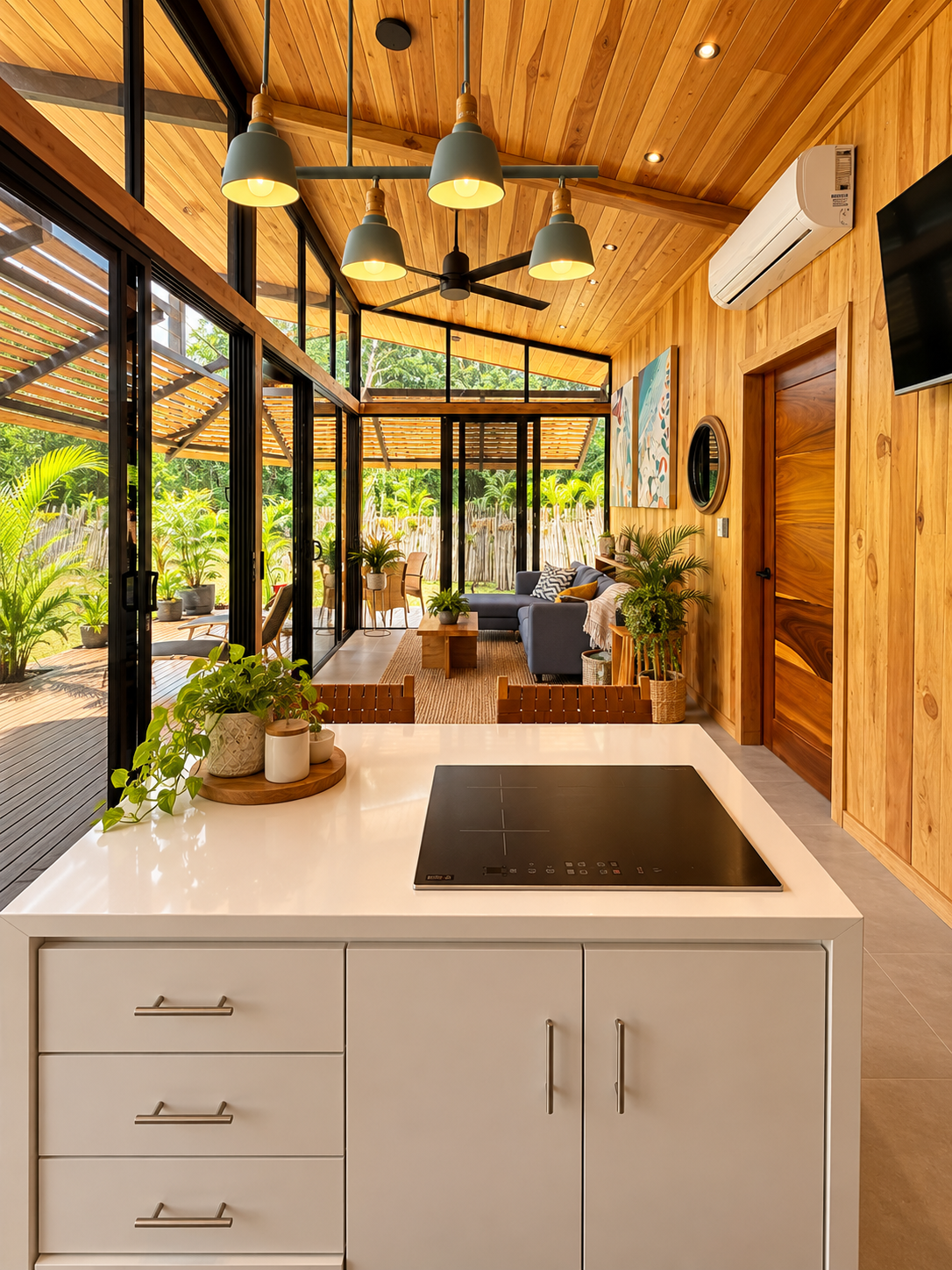 View from the kitchen island toward the living room